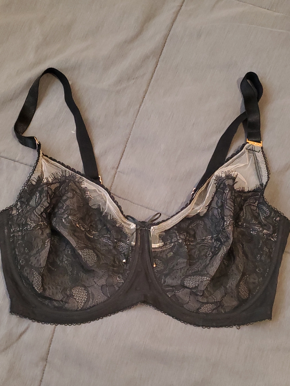 smart & sexy Black Lace Underwire Bra with Sheer Accents 38DDD